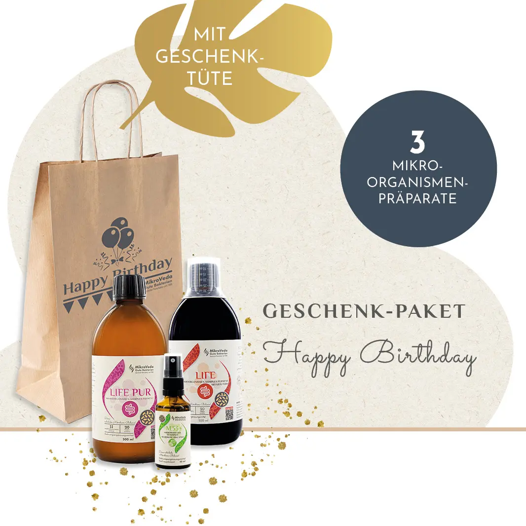 MikroVeda Happy Birthday Paket: 1 x M33+ und 1 x Aufbau-Kur BEGINNER ( LIFE + LIFE PUR) + Happy Birthday Geschenktüte